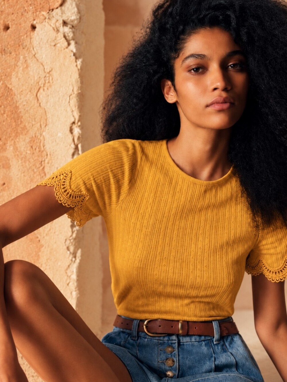 SEZANE CLEA ORGANIC COTTON TSHIRT IN MUSTARD YELLOW